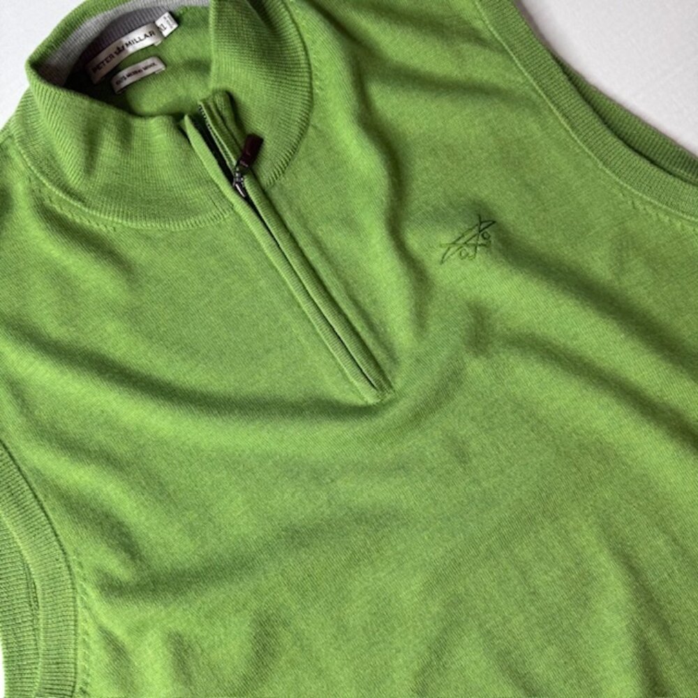 Peter Millar 100% Merino Wool 1/4 Zip Sweater Vest Men's XL EUC Green Preppy
